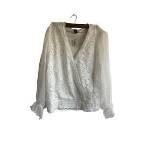 Ashley Stewart Lace‎ Blouse Swiss Dot Long Sleeve White Plus Size 26/28